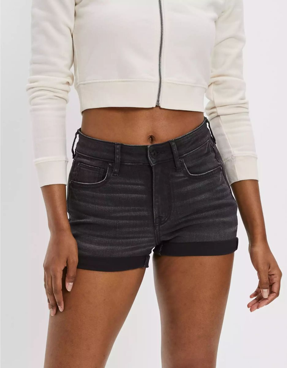 Shorts American Eagle AE Ne(x)t Level High-Waisted Denim Noir Femme | PNP-03054384